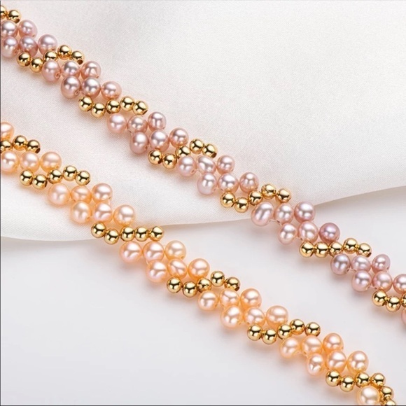 14K Gold Filled layered Bracelet 4-5mm Pink Pearl hypoallergenic tarnish free - Picture 4 of 7